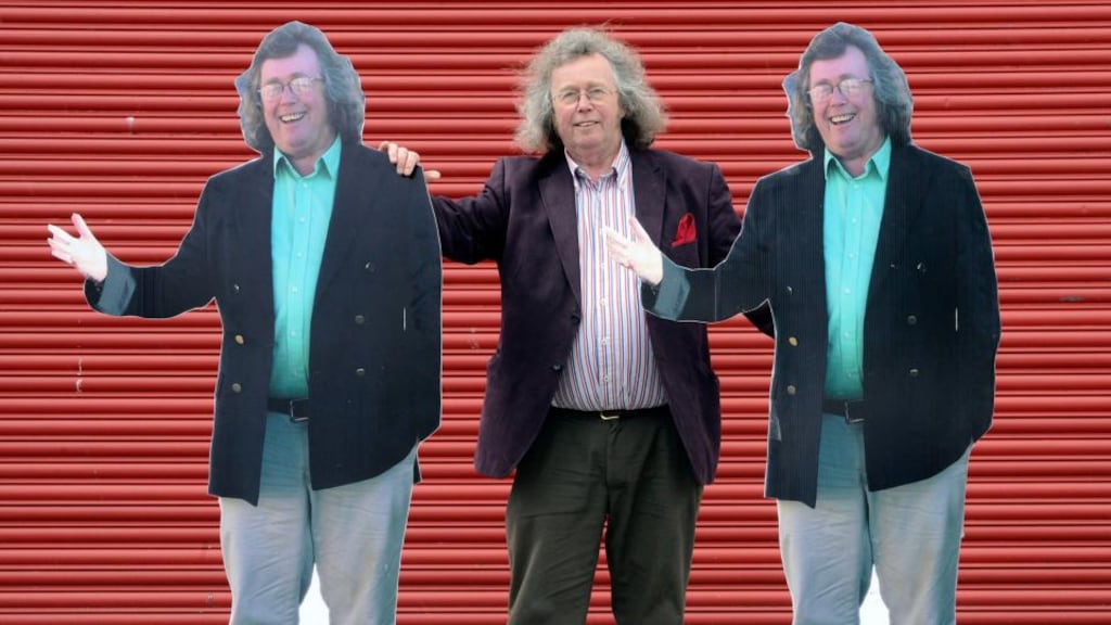 Mattress Mick with two of the cutouts that dot his northside premises. Photograph: Dave Meehan