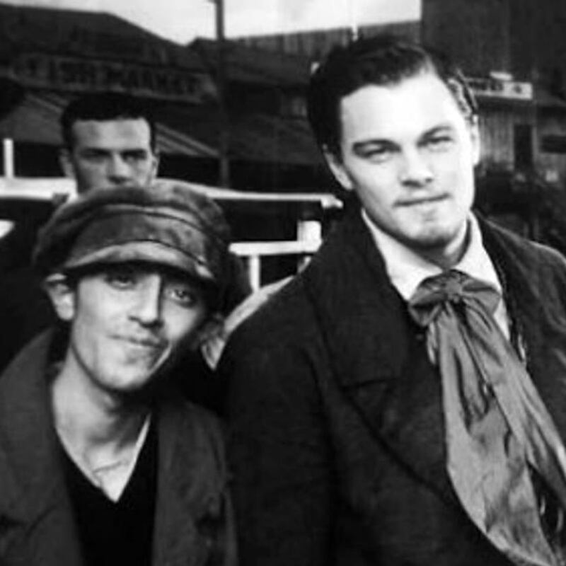 Gangs of New York: Marcello Fonte with Leonardo DiCaprio on set in 2002. Fonte didn't recognise Daniel Day-Lewis, who took the photograph