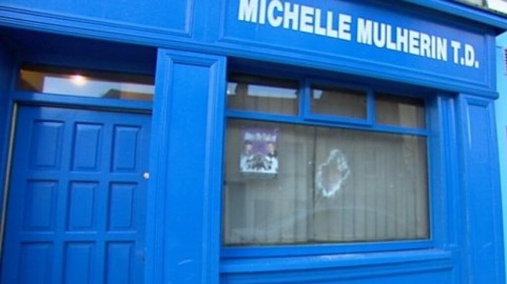 Accused broke a hole in Michelle Mulherin’s constituency window, inserted a rag and lit the device before flinging it through the window. Photograph: Courtesy of RTÉ