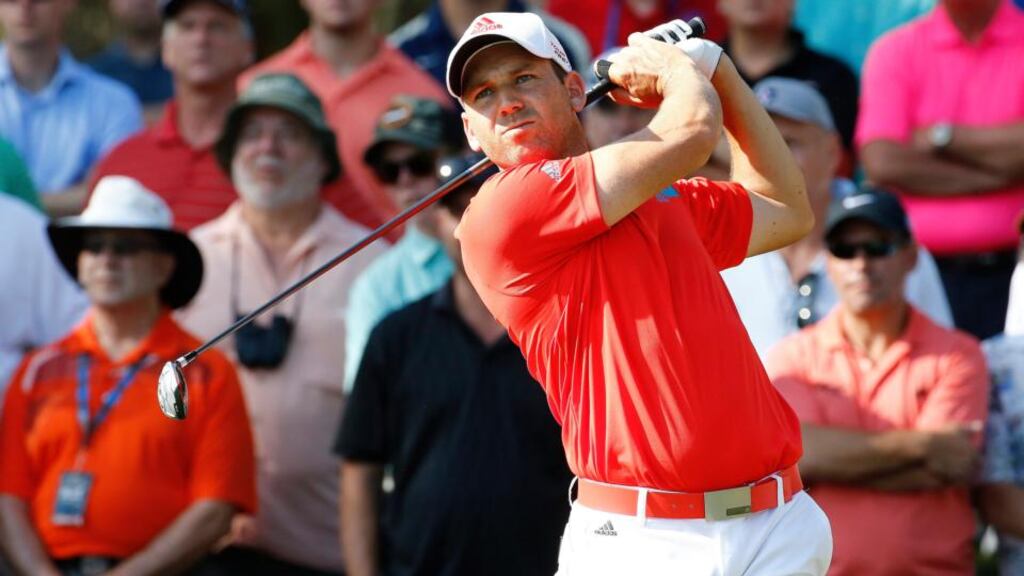 Sergio Garcia of Spain hits his tee shot on the 12th hole during the first round of THE PLAYERS Championship on the Stadium Course at TPC Sawgrass. Erik Lesser/EPA