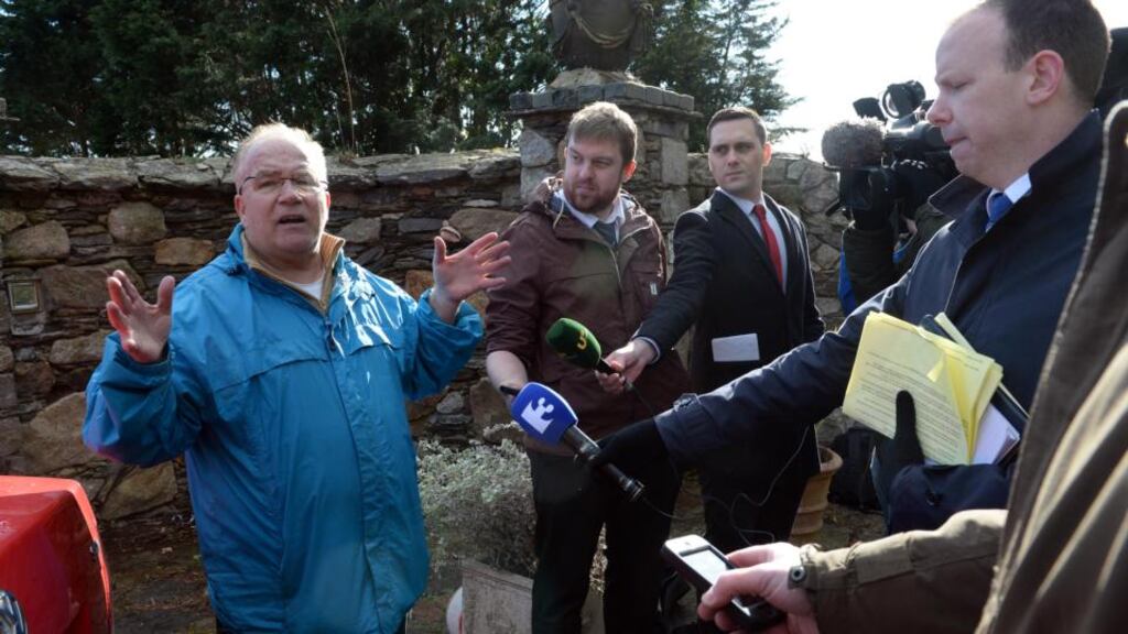John Martin of The Land League speaking to members of the media, at the entrance to Gorse Hill, the home of the O’Donnell family, at the Vico Road , Dalkey. Photograph: Eric Luke / The Irish Times