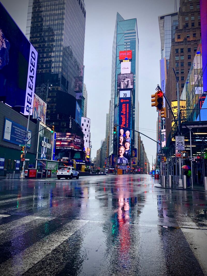An almost empty Times Square at lunchtime. Photograph: Mark O'Toole