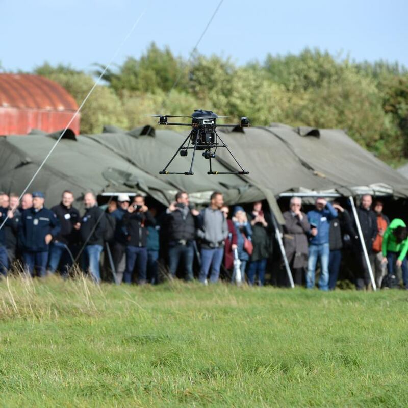 A drone demonstration at Casement Aerodrome. Photograph: Dara Mac Dónaill