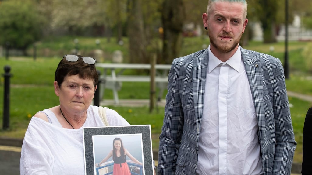 Barry Kelly, partner of Karen McEvoy, and his mother, Tina Kelly, at Kildare Coroner’s Court. Photograph: Colin Keegan/ Collins Dublin