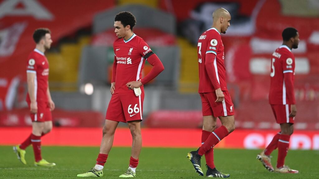 Liverpool fell to a club record fifth-consecutive home defeat on Thursday night. Photograph: Laurence Griffiths/EPA