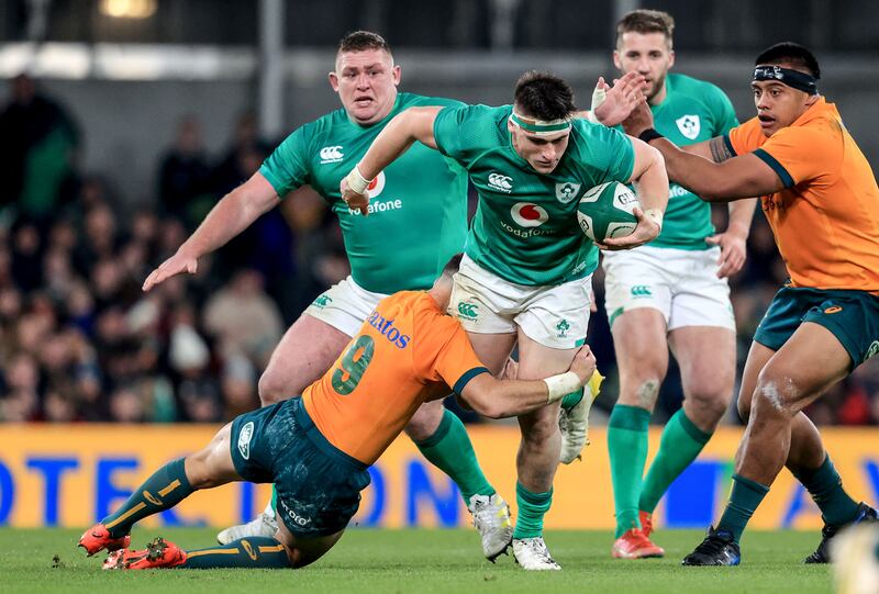 Dan Sheehan strengthened his claims to a regular slot in the front row during Ireland's win over Australia. Photograph: Dan Sheridan/INPHO