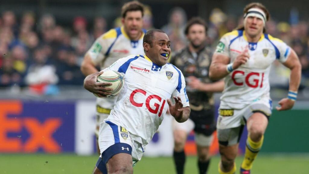 The in-form Sitiveni Sivivatu runs in one of Clermont’s tries against Montepellier in last weekend’s Heineken Cup quarter-final. Photograph: Getty Images