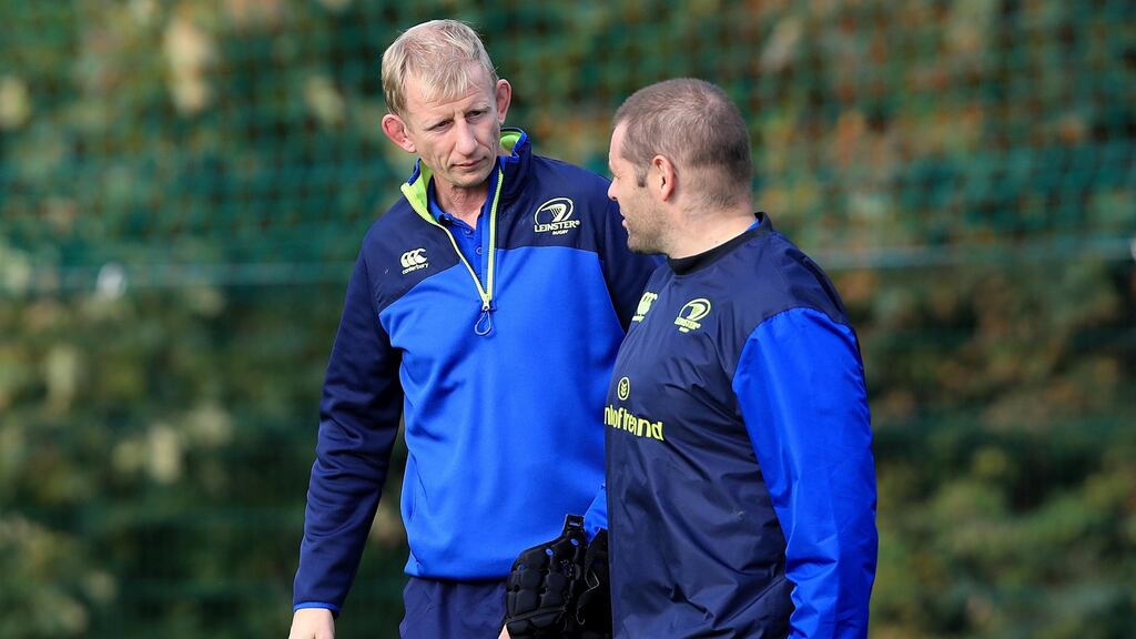 Leinster Head coach Leo Cullen and Mike Ross during training ahead of their Pro12 clash with Connacht. Photo: Inpho