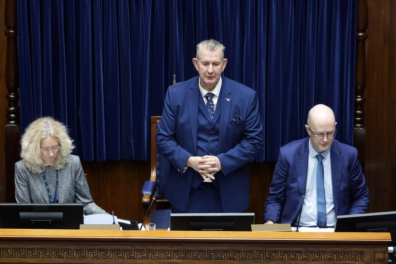 Speaker Edwin Poots during proceedings of the Northern Ireland Assembly at Stormont on Saturday. Photograph: Kelvin Boyes/Pool/Getty Images