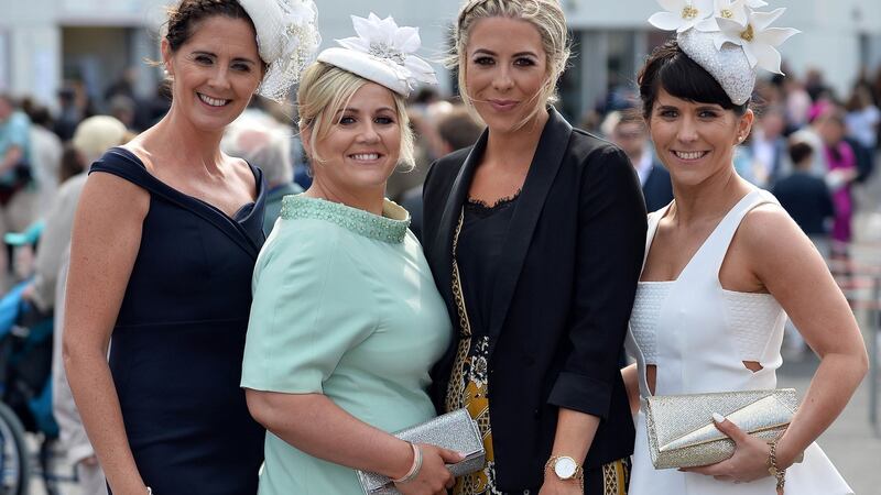 Brenda Egan, Sinead Loughlin, Louise Langan and Laura King all from Corofin at  the Galway Races Summer festival meeting. Photograph: Ray Ryan
