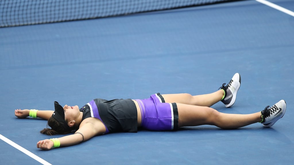 Bianca Andreescu celebrates winning the women’s singles final against Serena Williams at the 2019 US Open. Photo: Matthew Stockman/Getty Images