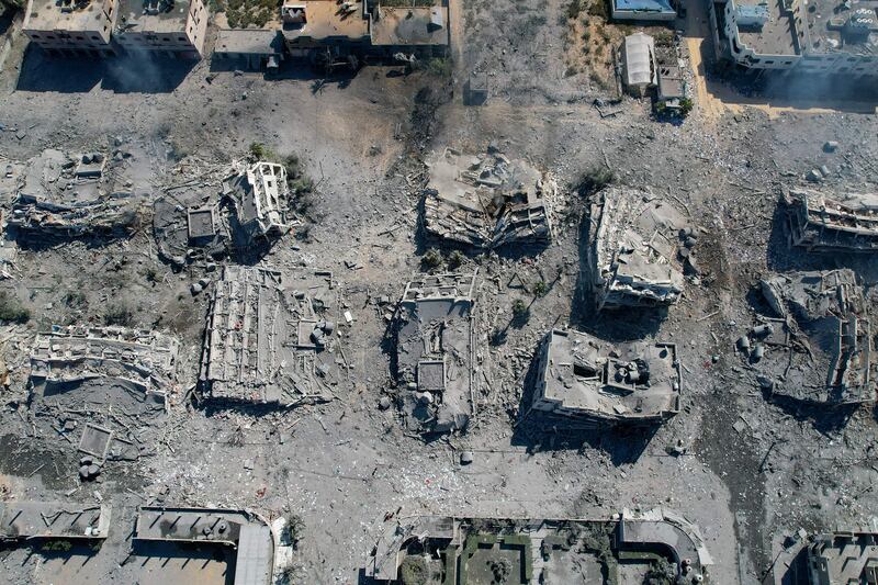 An aerial view shows destroyed buildings in Zahra, a northern Gaza town.  Photograph: Belal Alsabbagh/AFP via Getty Images