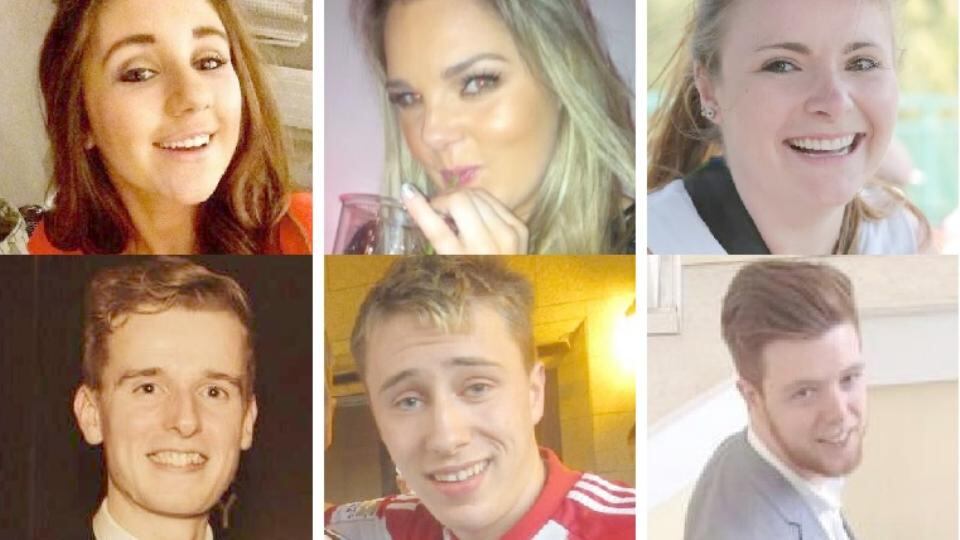 Six Irish students have been confirmed dead in Berkeley California. They are (clockwise from top left): Eimear Walsh (21), Olivia Burke (21), Ashley Donohoe (22), Lorcán Miller (21), Niccolai Schuster (21)  and Eoghan Culligan (21).