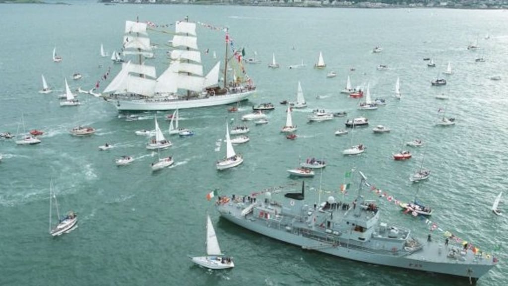 The LÉ Aisling taking part in a Tall Ships flotilla off Dún Laoghaire