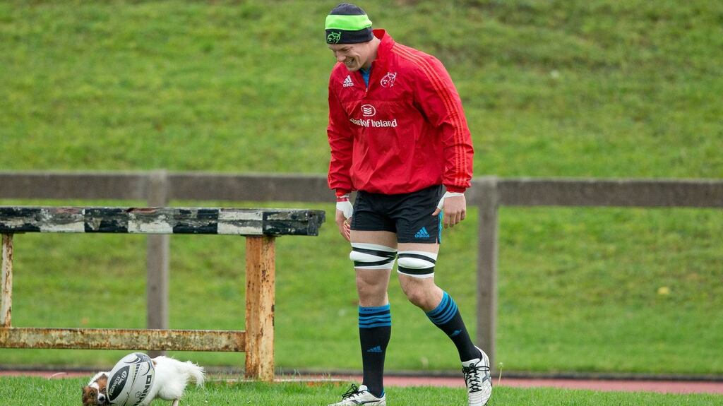 Munster’s Robin Copeland during training yesterday at the University of Limerick ahead of Saturday’s game against Connacht. Photograph: Morgan Treacy/Inpho