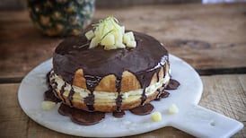 Pineapple cake with chocolate sauce