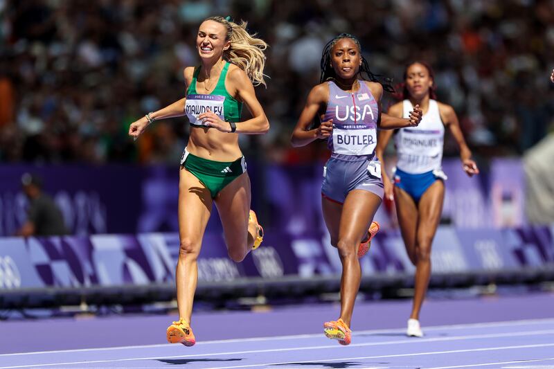 Ireland’s Sharlene Mawdsley running in heat five of the 400m. Photograph: Morgan Treacy/Inpho