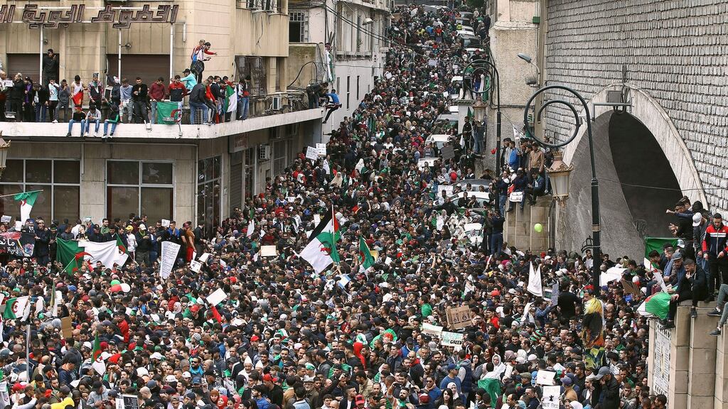 Algerians gather for a demonstration in Algiers on Friday against President Abdelaziz Bouteflika’s hold on power. Photograph: Fateh Guidoum/AP