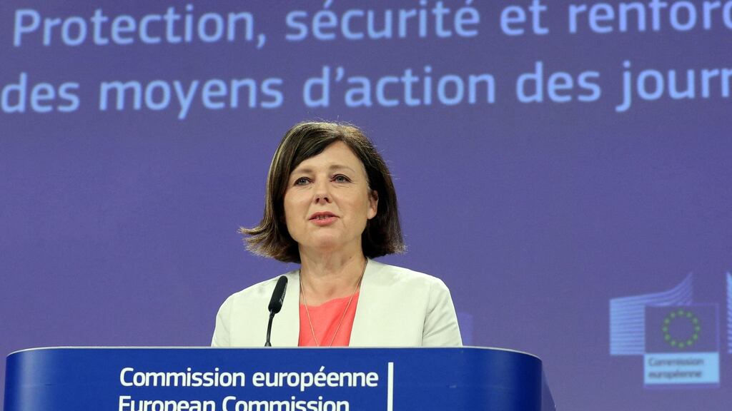 EU commissioner Vera Jourova has described digital advertising for political purposes as an ‘unchecked race of dirty and opaque methods. Photograph: Francois Walschaerts/AFP