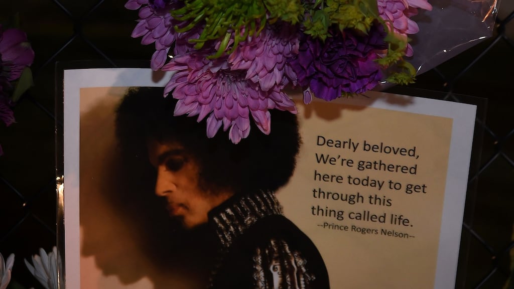 Prince: June 7th, 1958-April 21st, 2016. Above, messages left by fans outside the Paisley Park residential compound of music legend Prince in Minneapolis, Minnesota. Photograph: Mark Ralston/AFP/Getty Images
