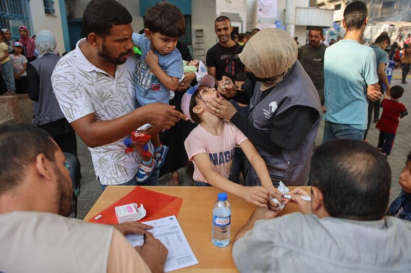 Palestinian medics administer polio vaccines to children at the al-Daraj neighborhood clinic in Gaza City on September 10th. Photograph: Omar Al-Qattaa/AFP via Getty