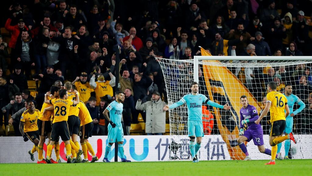 Wolverhampton Wanderers’ Willy Boly celebrates scoring their equaliser in the Premier League clash with Newcastle United at Molineux. Photo: Eddie Keogh/Reuters