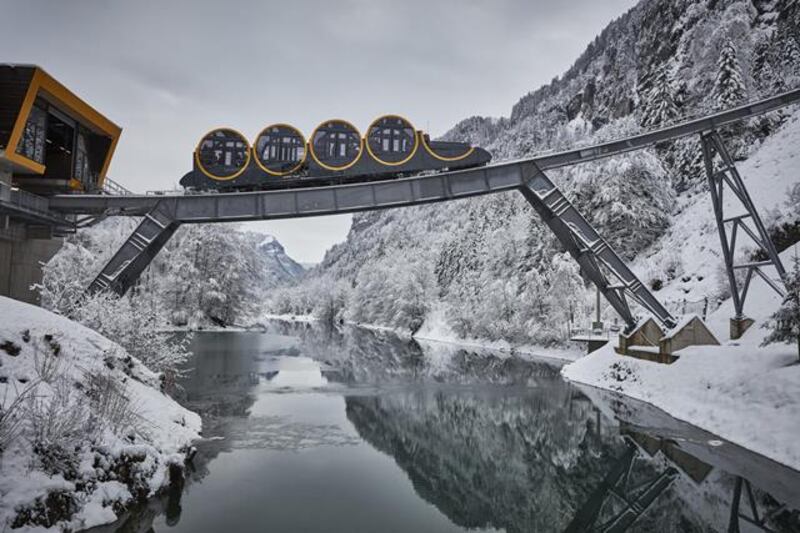 The Stoosbahn, a railway at the alpine resort in Stoos, Switzerland. Photograph: New York Times