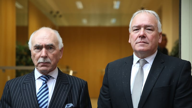 Geoff Knupfer (left) and Jon Hill of the Independent Commission for the Location of Victims’ Remains at the Coroners Court in Dublin, at inquests for Séamus Wright and Kevin McKee. Photograph: Brian Lawless/PA Wire