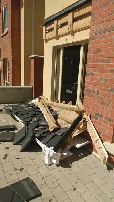 Collapsed canopy outside the home of John Gormley in Oak Grove, Derrinturn, Co Kildare.