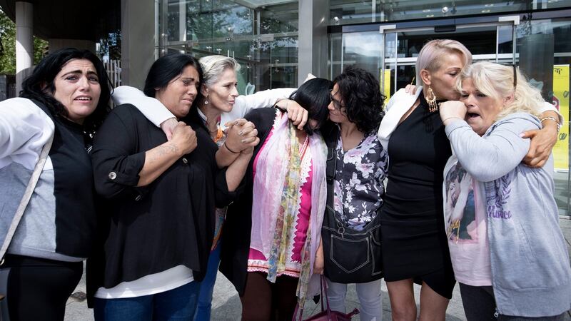 L to R: Sisters Philomena Connors; Helen O”Donoghue; Mary Moran; Margaret Hutchison; Anne O’Reilly; Bridget O’Reilly and Kathleen O’Driscoll outside the Central Criminal Court in Dublin after their father James O’Reilly was jailed for 20 years. Photograph: Tom Honan