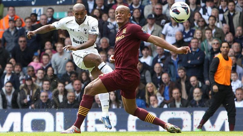 Tottenham Hotspur's Jermain Defoe scores the second at White Hart Lane. Photograph: John Walton/PA Wire.