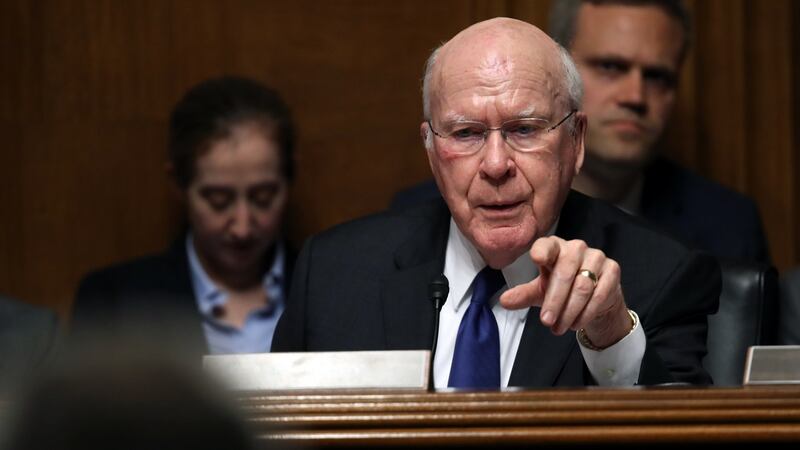 Democratic senator Patrick Leahy (D-VT) questions US attorney general William Barr during the Senate hearing on the Mueller report on Wednesday. Photograph: Win McNamee/Getty Images