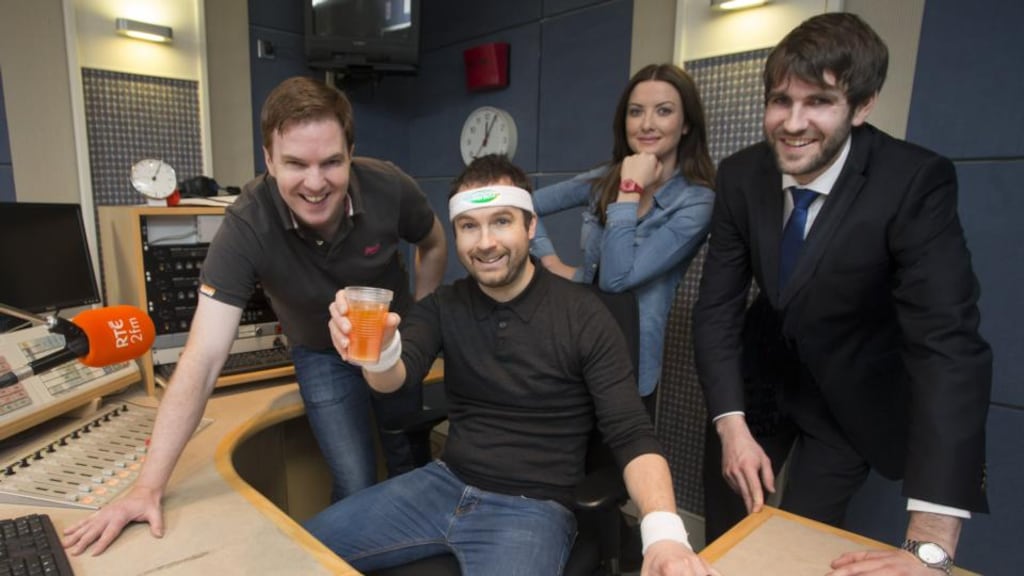 Left to right: 2fm ‘Breakfast Republic’ presenters Bernard O’Shea, Keith Walsh and Jennifer Maguire, with Enda Ryan, Berocca brand manager