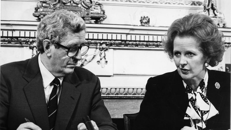 Margaret Thatcher and taoiseach Garret FitzGerald sign the Anglo-Irish Agreement on November 15th, 1985. Photograph: Matt Kavanagh