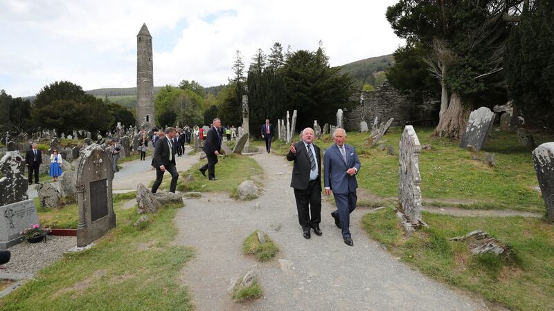 Prince Charles visits Glendalough monastic settlement. Photograph: Niall Carson - Pool /Getty Images