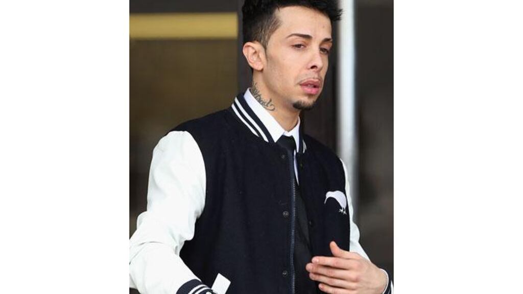 N-Dubz singer Costadinos Contostavlos, aka Dappy, leaves Guildford Crown court after being given a six-month suspended sentence after being found guilty of two offences, including affray, following a trial last month. Photograph: Getty
