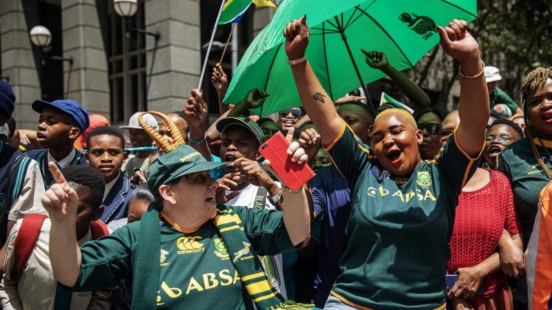 Springbok fans celebrate in Johannesburg on Thursday. Photograph: Michele Spatari/AFP via Getty Images