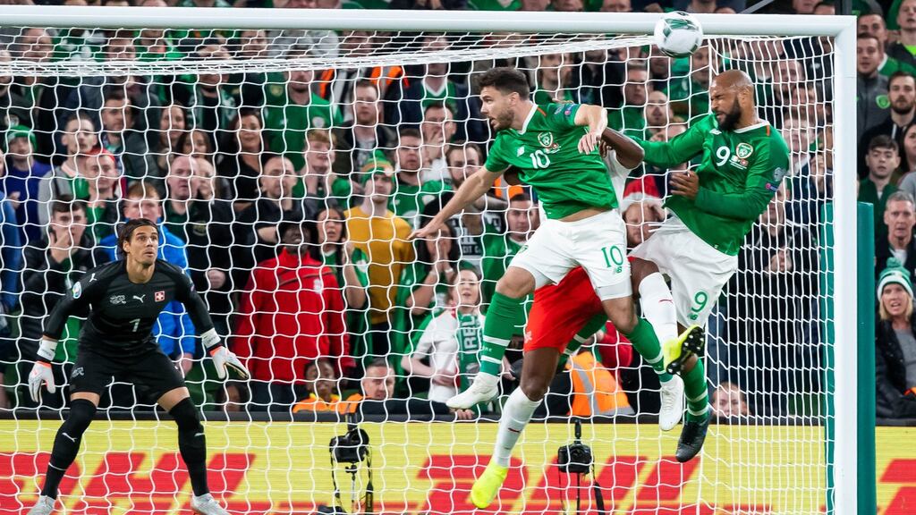 David McGoldrick scored his only goal for the Republic of Ireland in the Euro 2020 qualifier against Switzerland at the Aviva Stadium in September 2019. Photograph: Morgan Treacy/Inpho