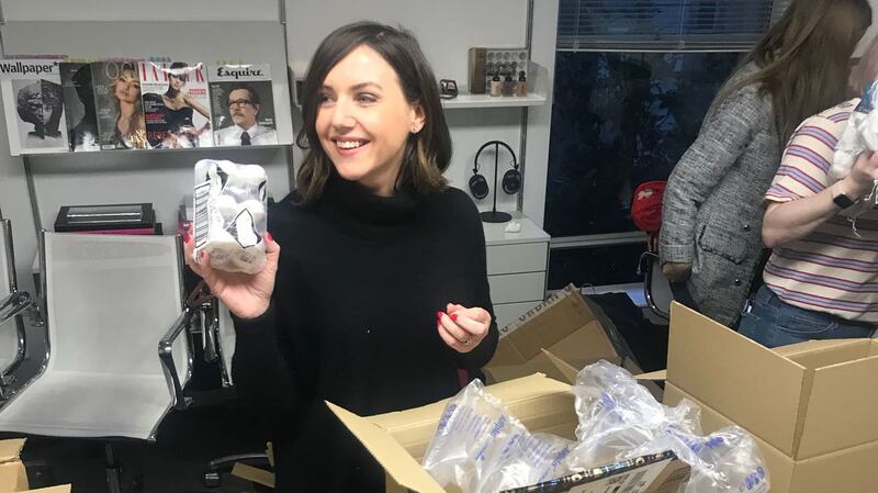 Sali Hughes with Beauty Banks donations.