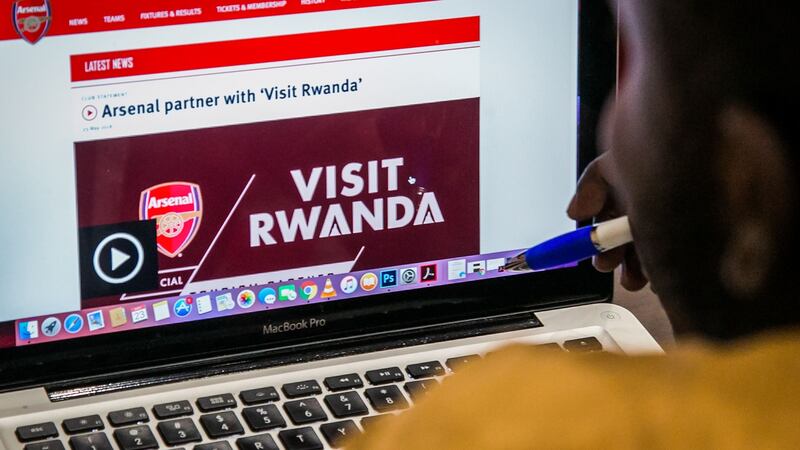 The Arsenal website which shows Rwanda’s new tourism promotion logo. Photograph: Getty Images