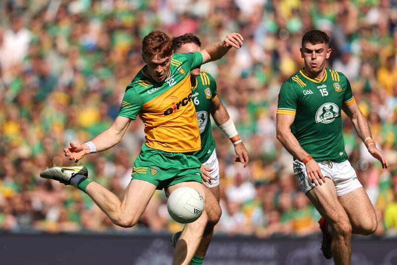 Donegal's Ciaran Moore scores a goal against Meath in Croke Park yesterday. Photograph: Bryan Keane/Inpho