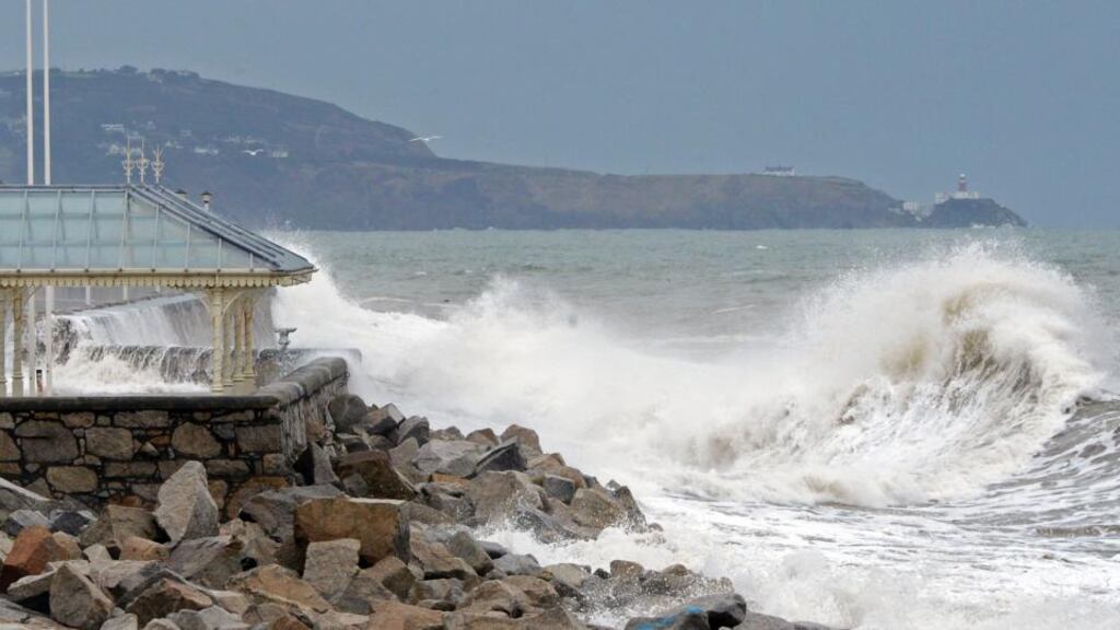 High waves wash over the bandstand, forcing the closure of the East Pier, Dun Laoghaire on Monday. Photograph: Eric Luke / The Irish Times