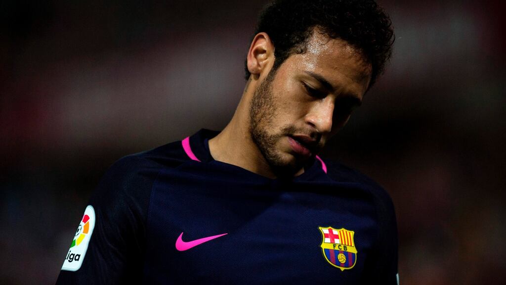 Neymar has been suspended for three matches and will miss the clasico against Real Madrid. Photo: Jorge Guerrero/Getty Images