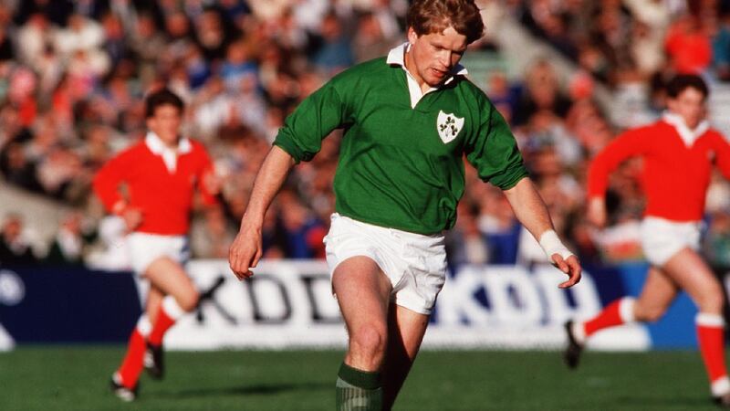 Trevor Ringland in action for Ireland at the first Rugby World Cup in 1987. Photograph: Billy Stickland/Inpho