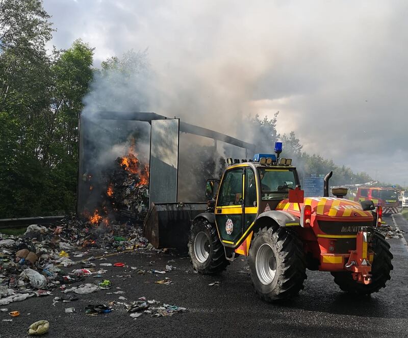 Dublin Fire Brigade (DFB) at the scene of the M1 fire. Photograph: DFB/X