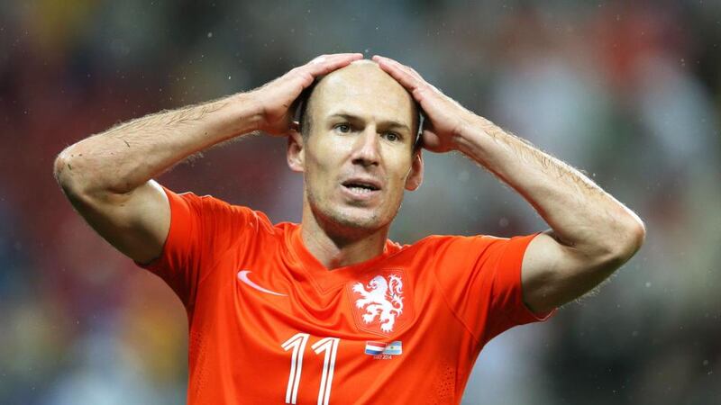 Arjen Robben of the Netherlands reacts after a missed chance against Argentina at Corinthians Arena in  Sao Paulo, Brazil. Photograph:   Dean Mouhtaropoulos/Getty Images