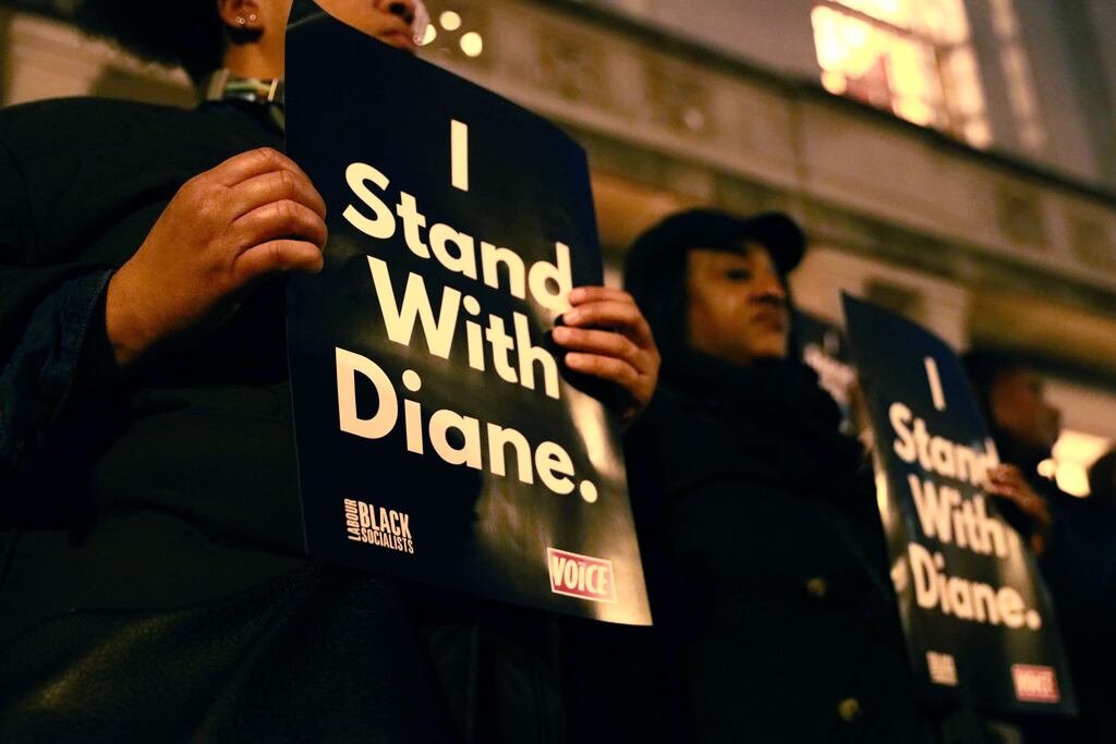 People gather last week in London in solidarity with MP Diane Abbott, who has been a target of racism throughout her political career in Britain and is currently suspended by her party for comments deemed to have been offensive. Photograph: Alishia Abodunde/Getty Images