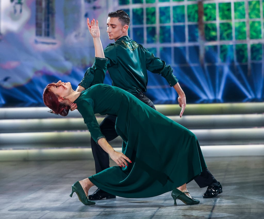 Taekwondo Olympian Jack Woolley with his pro dance partner Alex Vladimirov during Dancing with the Stars on Sunday night.
Photograph: Kyran O’Brien/kobpix