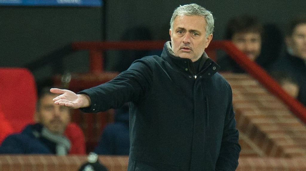 Manchester United manager Jose Mourinho reacts during the Champions League round of 16 second leg match against Sevilla at Old Trafford. Photograph: Peter Powell/EPA
