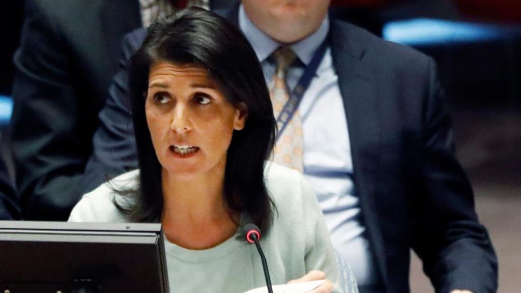 Nikki Haley: The new US ambassador to the United Nations prepares to address the security council, where she said “the dire situation in eastern Ukraine is one that demands clear and strong condemnation of Russian actions”. Photograph: EPA/Jason Szenes